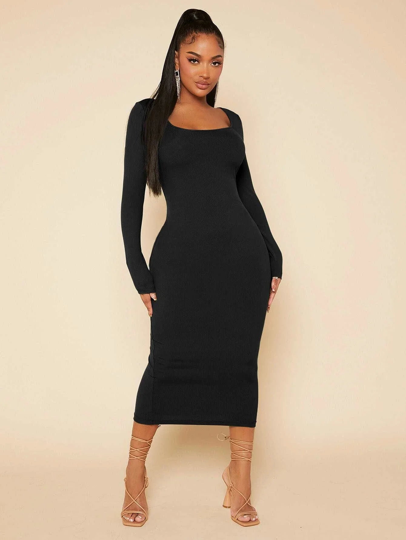 Long sleeve v neck bodycon dress best sale