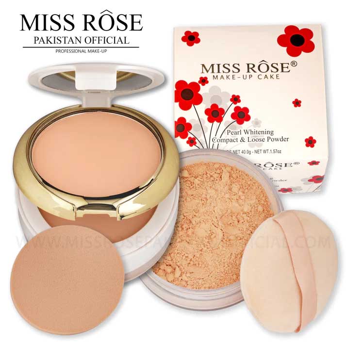 Buy Miss Rose Professional 3D Pearl Whitening Compact & Loose Powder 3 in 1 in Pakistan