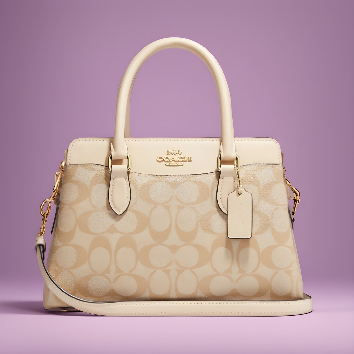 Coach Brown/Beige Signature Canvas and Leather Darcie Carryall Bag Coach