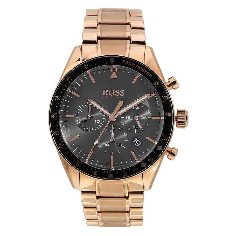 Hugo Boss Mens Chronograph Trophy Rose Gold Steel Grey Dial Watch - 1513632