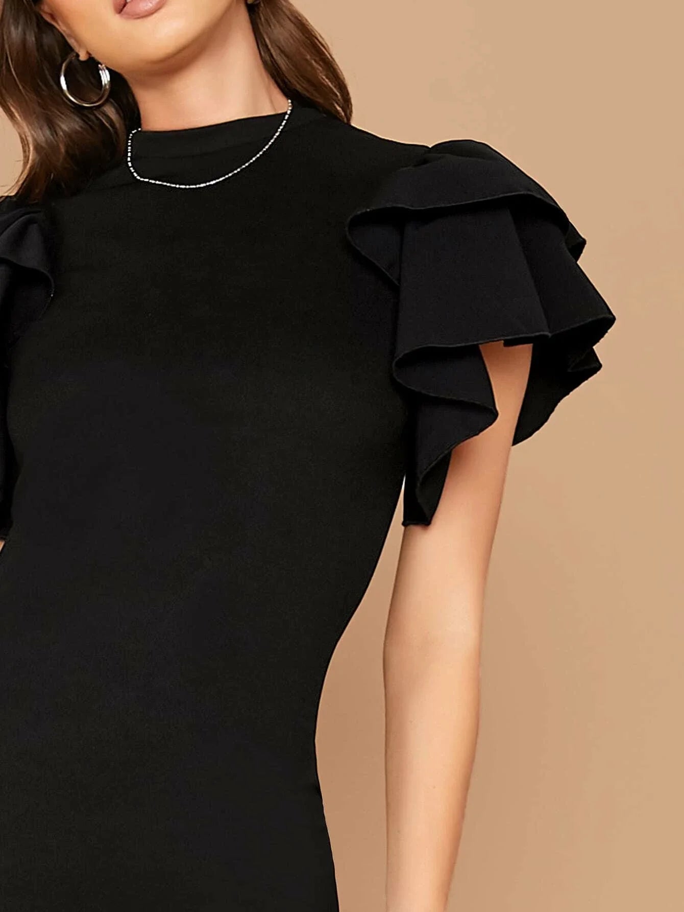 Buy Shein Layered Flutter Sleeve Split Back Bodycon Dress in Pakistan