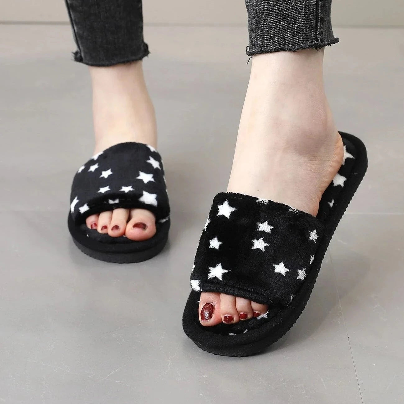 Buy Shein Star Pattern Fluffy Bedroom Slippers in Pakistan