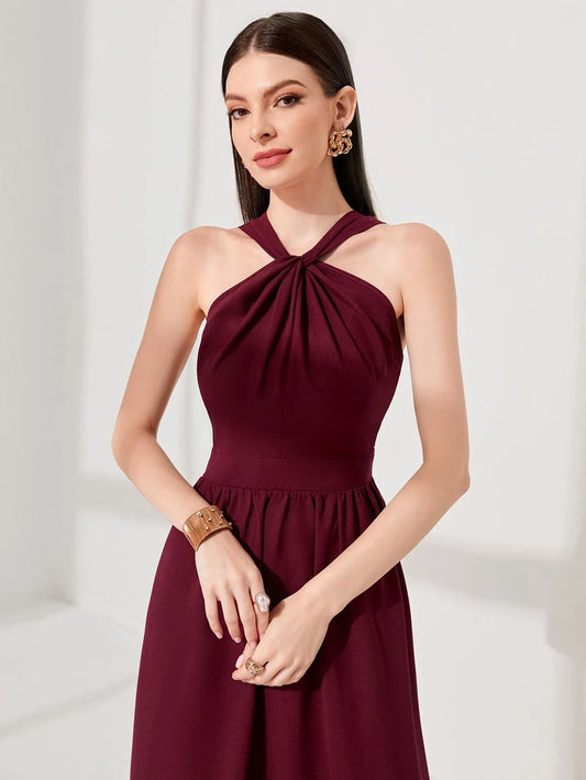 Buy Shein Modely Solid Halter Neck A Line Dress in Pakistan