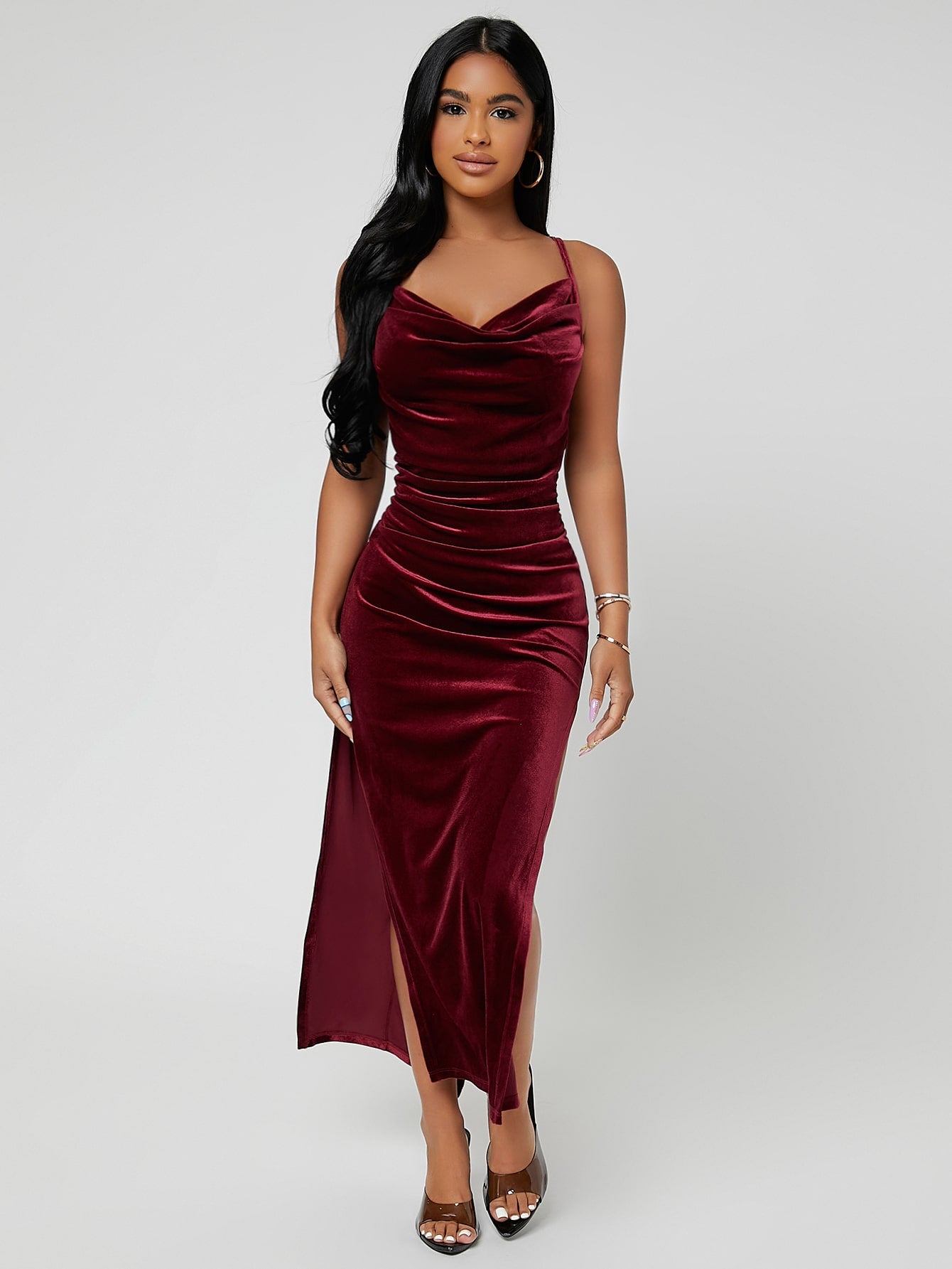 SHEIN Belle Draped Ruched Split Thigh Formal Dress