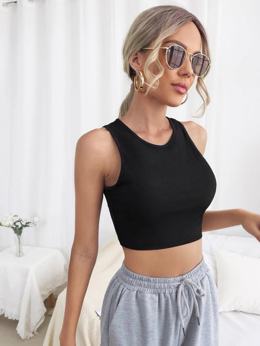 Buy Shein Solid Crop Ribbed Knit Tank Top in Pakistan