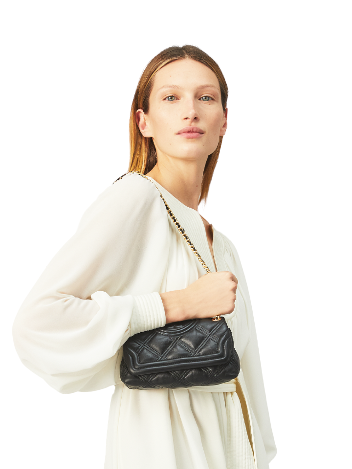 Tory Burch Fleming Soft Small Leather Shoulder Bag In Black