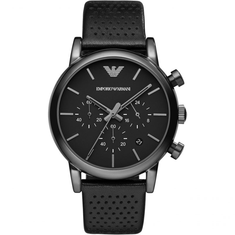 Emporio Armani Quartz Black Leather Strap Black Dial 41mm Watch for Me