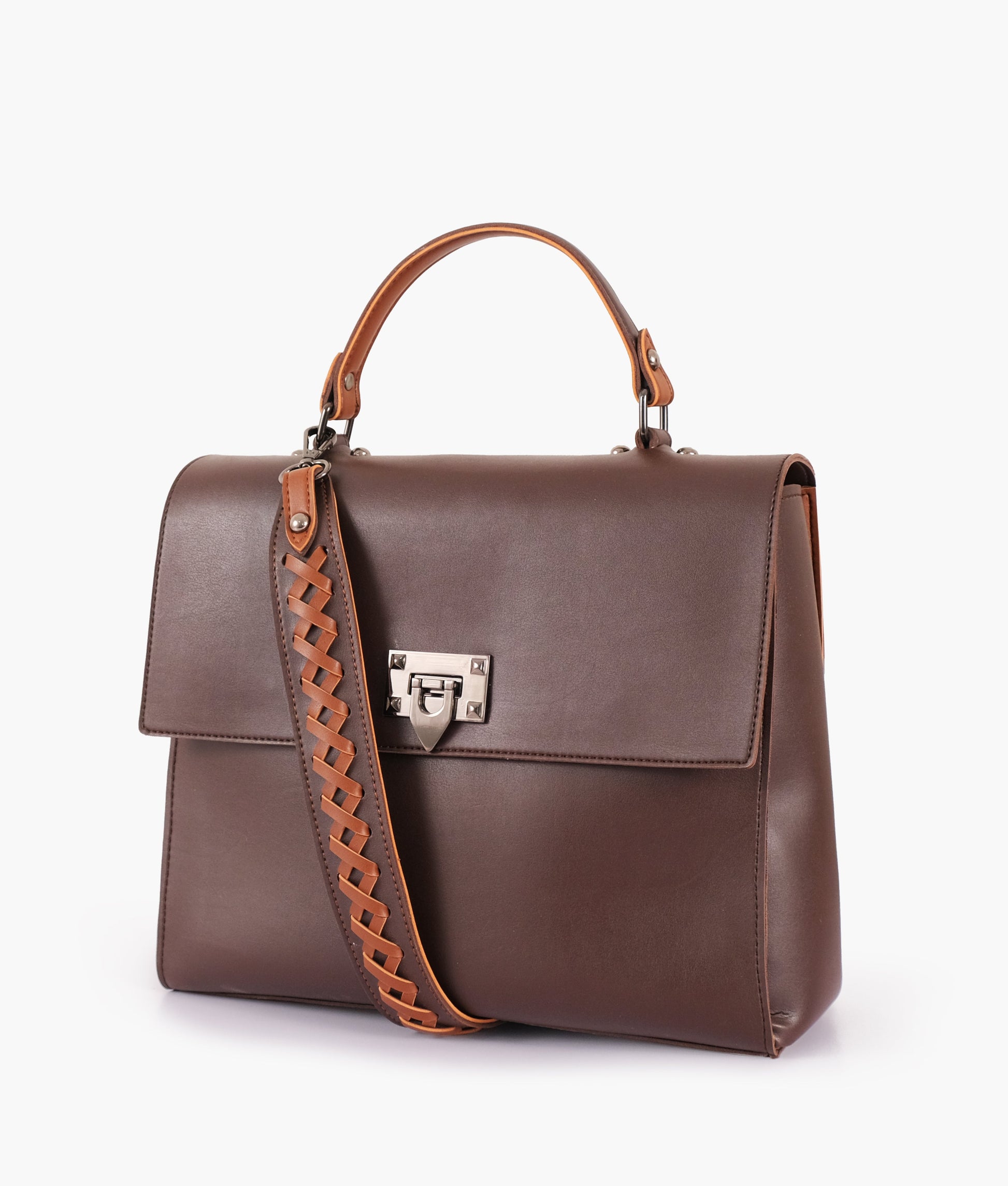 Buy Dark Brown Flap-over Top-handle Bag in Pakistan