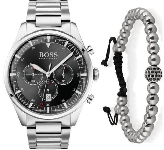 Buy Hugo Boss Mens Chronograph Silver Stainless Steel Black Dial 44mm Watch - 1513712 in Pakistan
