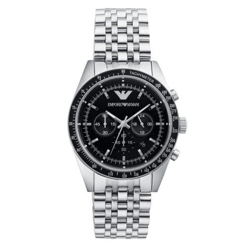 Emporio Armani Mens Chronograph Quartz Stainless Steel Black Dial 46mm