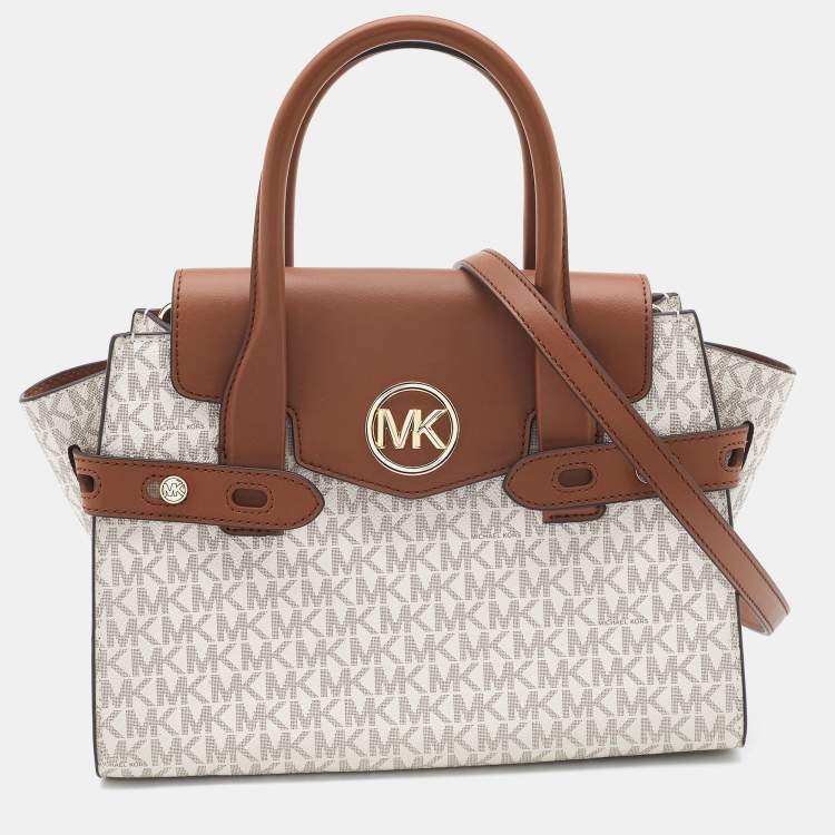Michael Kors White/Brown Signature Coated Canvas and Leather Mini