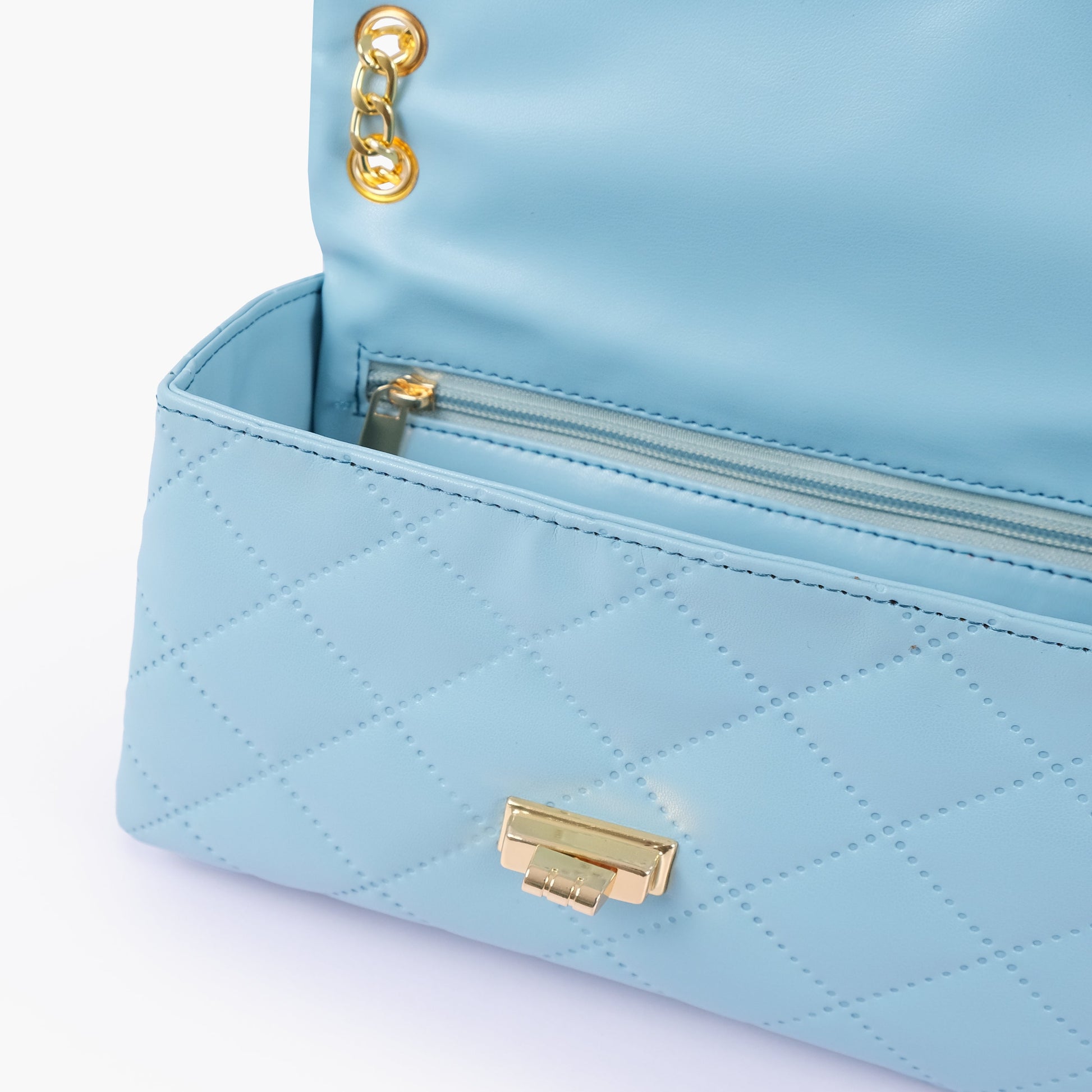 Buy Sky Blue Quilted Mini Bag With Chain - Dark Slate Blue in Pakistan