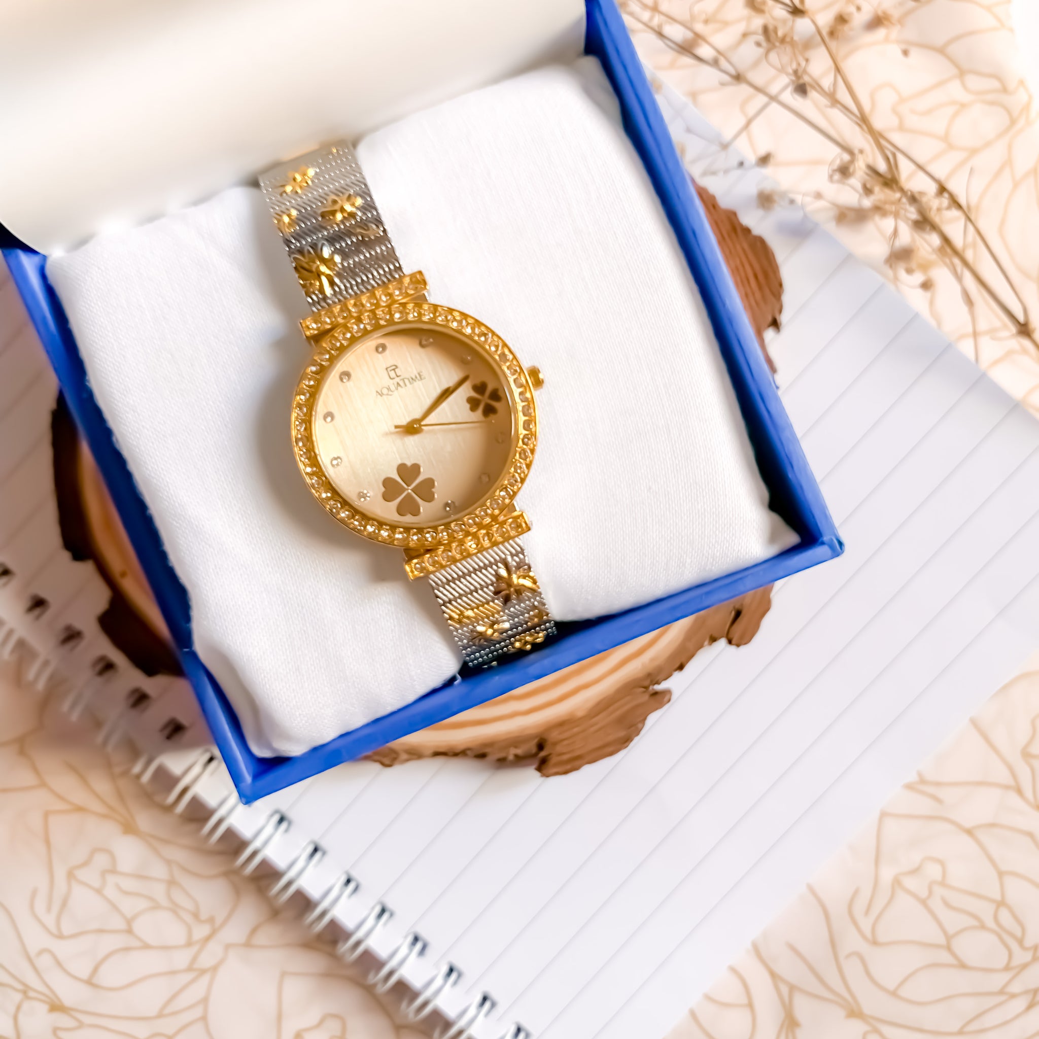 Buy Women Watch Premium Wrist 1 Golden Dial Gift Set Box in Pakistan