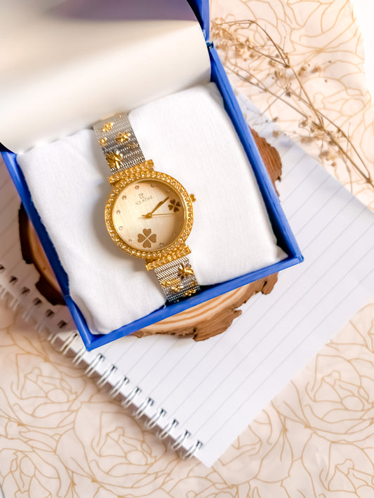 Buy Women Watch Premium Wrist 1 Golden Dial Gift Set Box in Pakistan