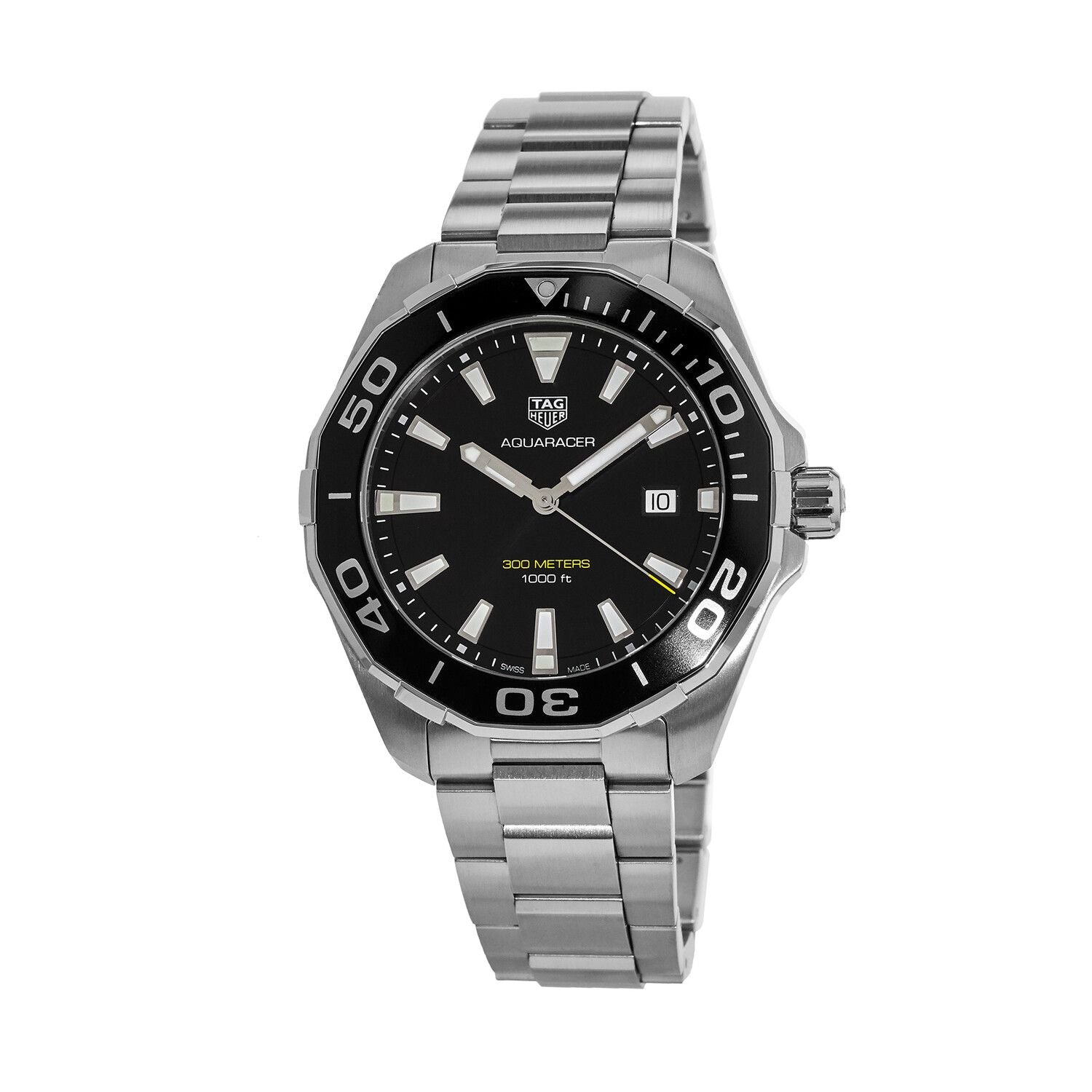 Buy Tag Heuer Aquaracer Black Dial Silver Steel Strap Watch for Men - WAY101A.BA0746 in Pakistan