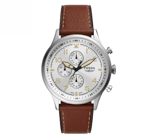 Buy Fossil Men's Quartz Brown Leather Strap Silver Dial 44mm Watch FS5809 in Pakistan