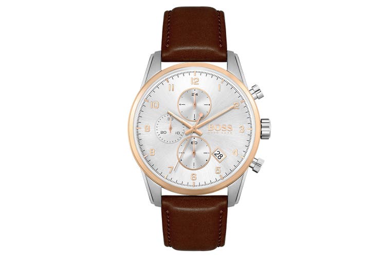 Buy Hugo Boss Mens Quartz Brown Leather Strap Silver Dial 44mm Watch - 1513786 in Pakistan