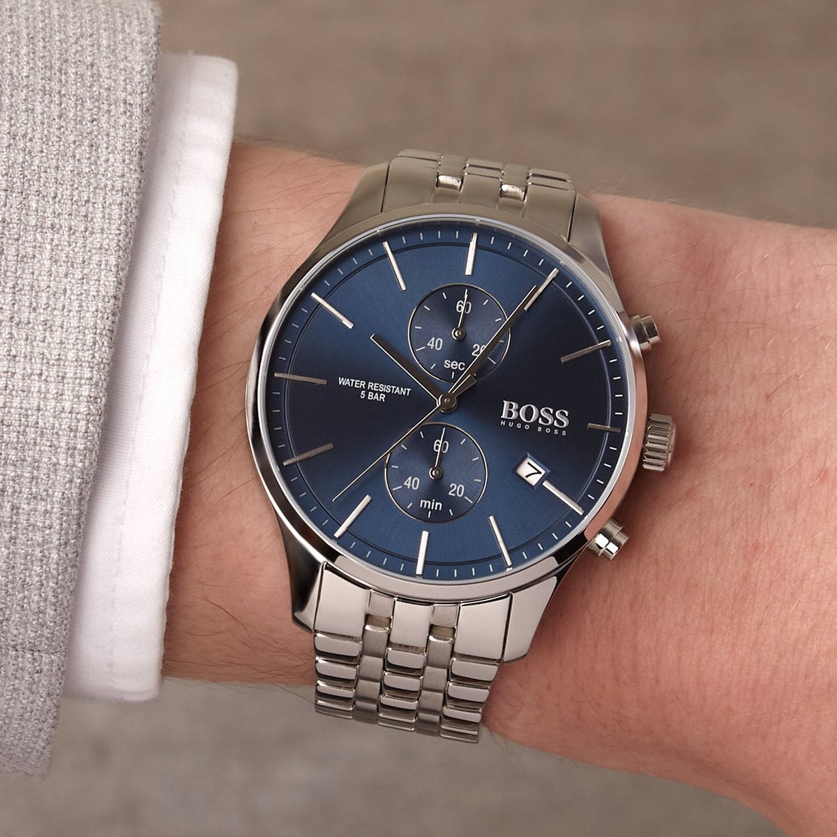 Buy Hugo Boss Mens Silver Stainless Steel Strap Blue Dial 42mm Watch - 1513839 in Pakistan