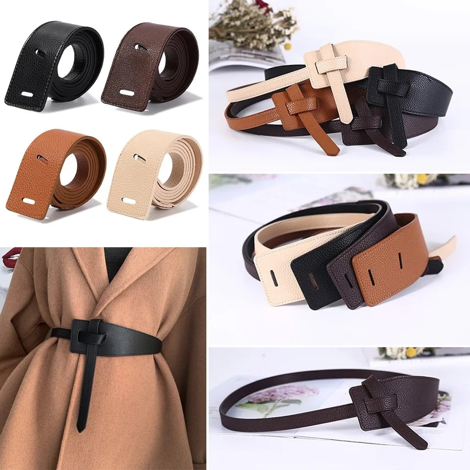 Buy Shein Double Sided Pu Leather Tie Knot Coat Belt - Beige in Pakistan