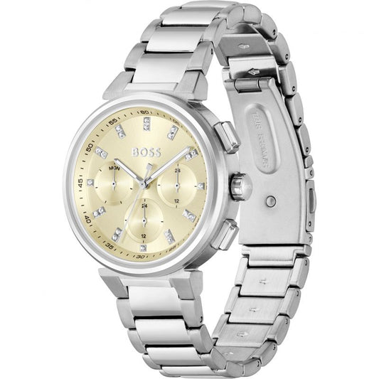 Buy Hugo Boss Women's Chronograph Silver Stainless Steel Gold Dial Watch - 1502676 in Pakistan