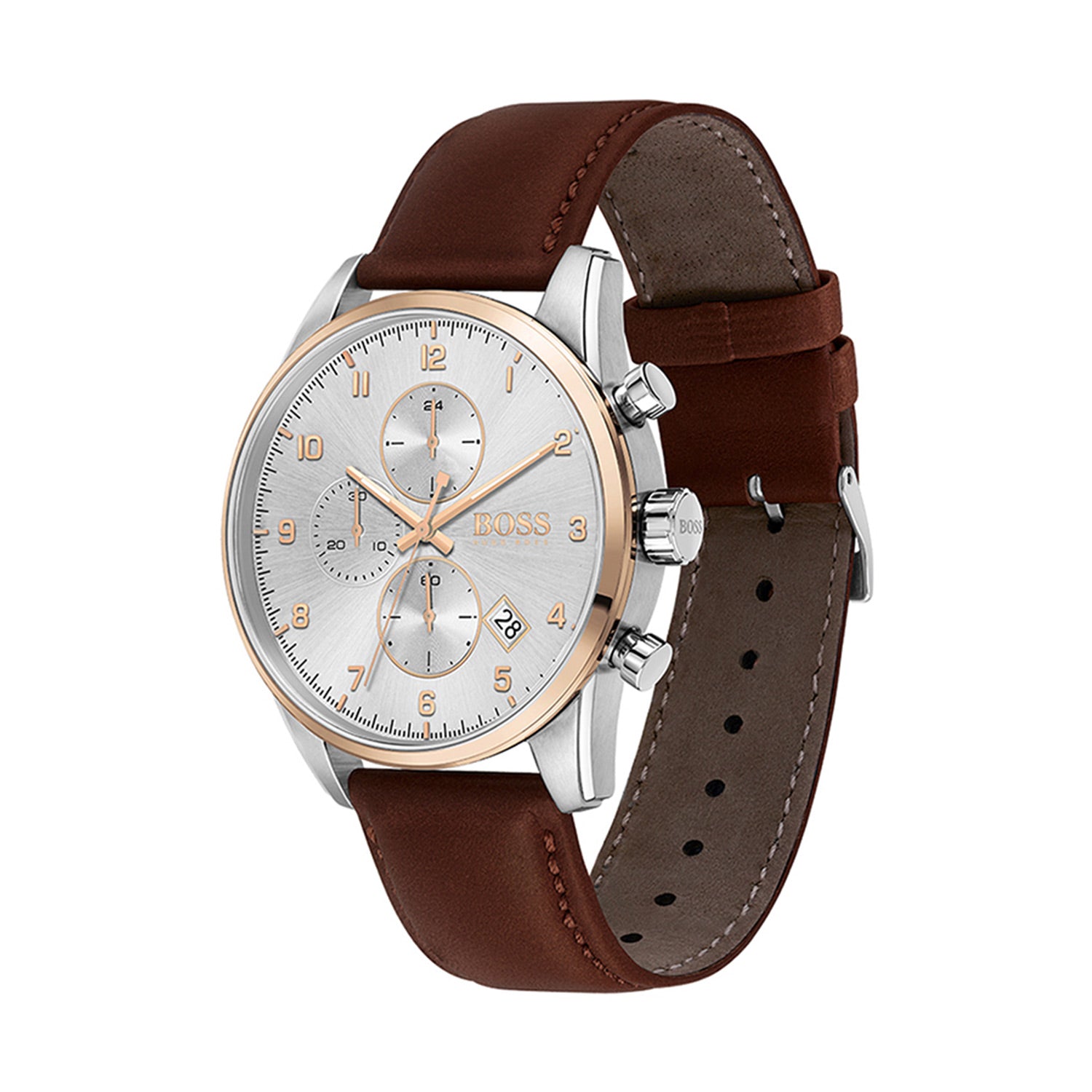 Buy Hugo Boss Mens Quartz Brown Leather Strap Silver Dial 44mm Watch - 1513786 in Pakistan