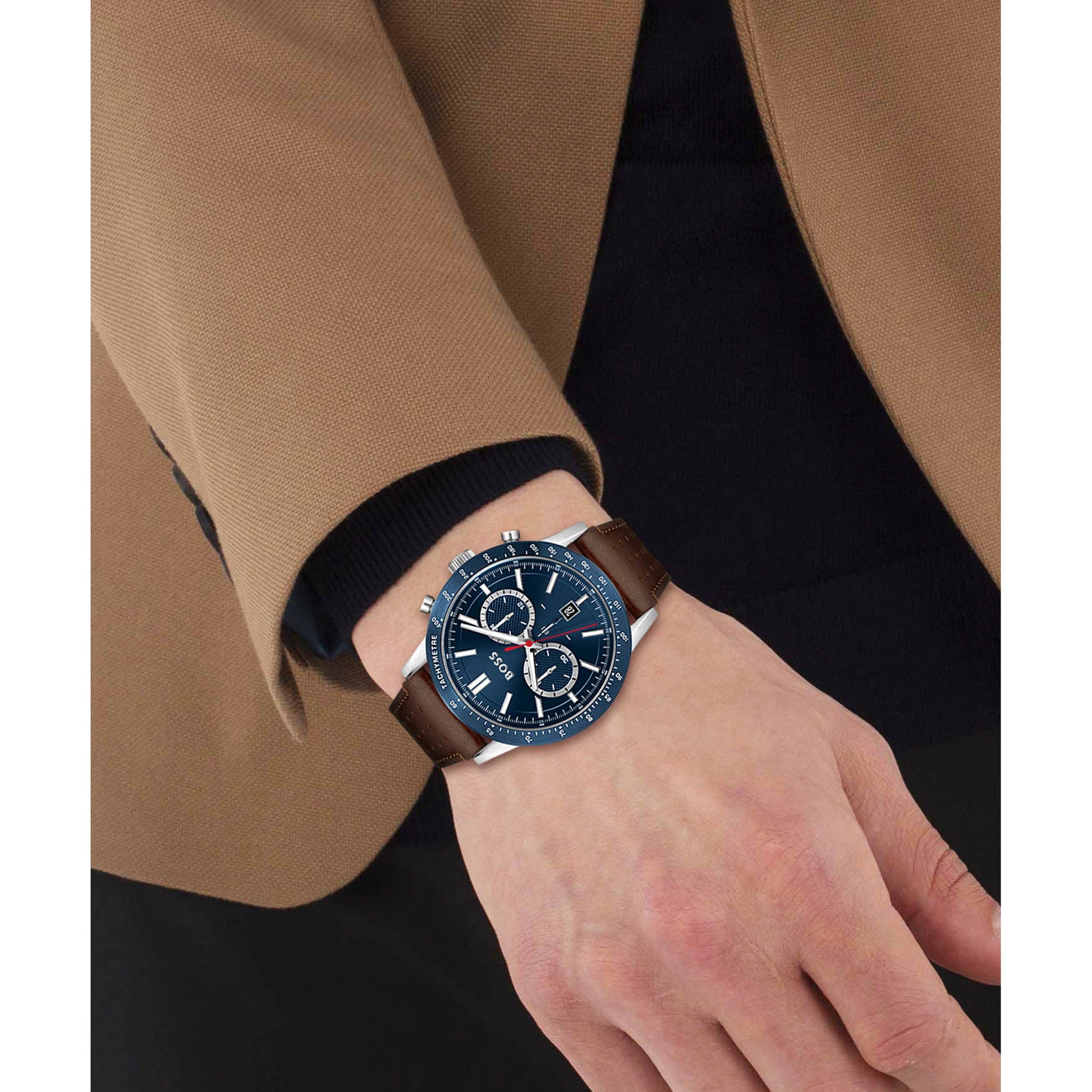 Buy Hugo Boss Allure Quartz Blue Dial Brown Strap Men's Watch - 1513921 in Pakistan