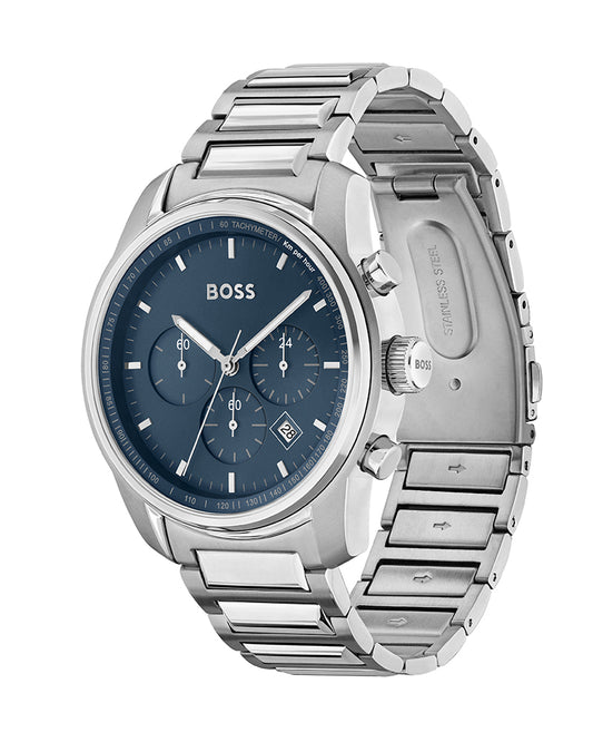 Buy Hugo Boss Mens Silver Stainless Steel Blue Dial Chronograph Quartz Watch 1514007 in Pakistan