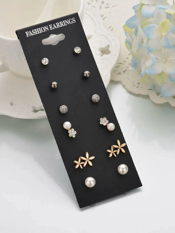 Buy Shein Faux Pearl Stud Earrings 6pairs in Pakistan