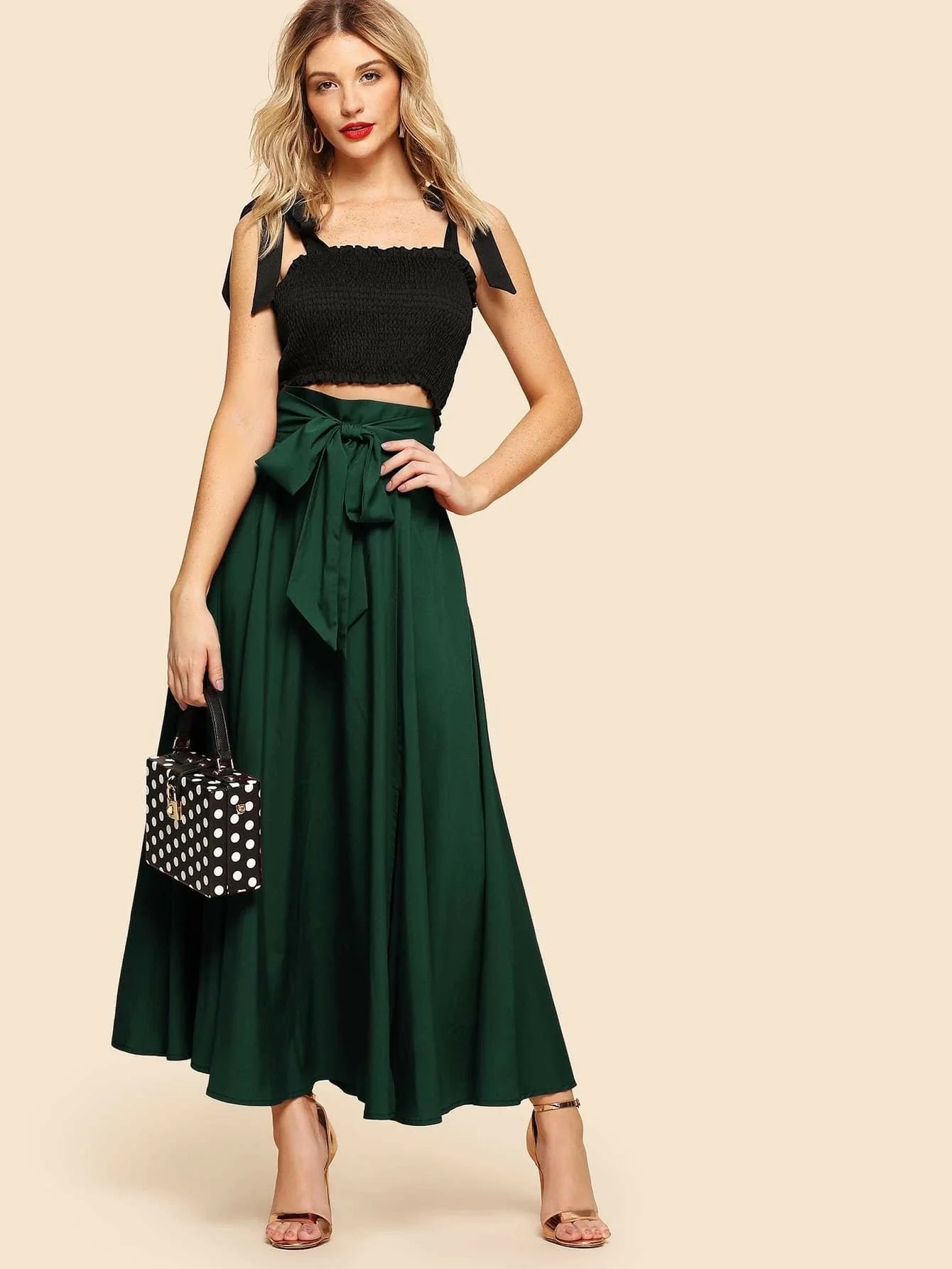 Buy SHEIN Modely Knot Front Zip Back Flare Skirt in Pakistan