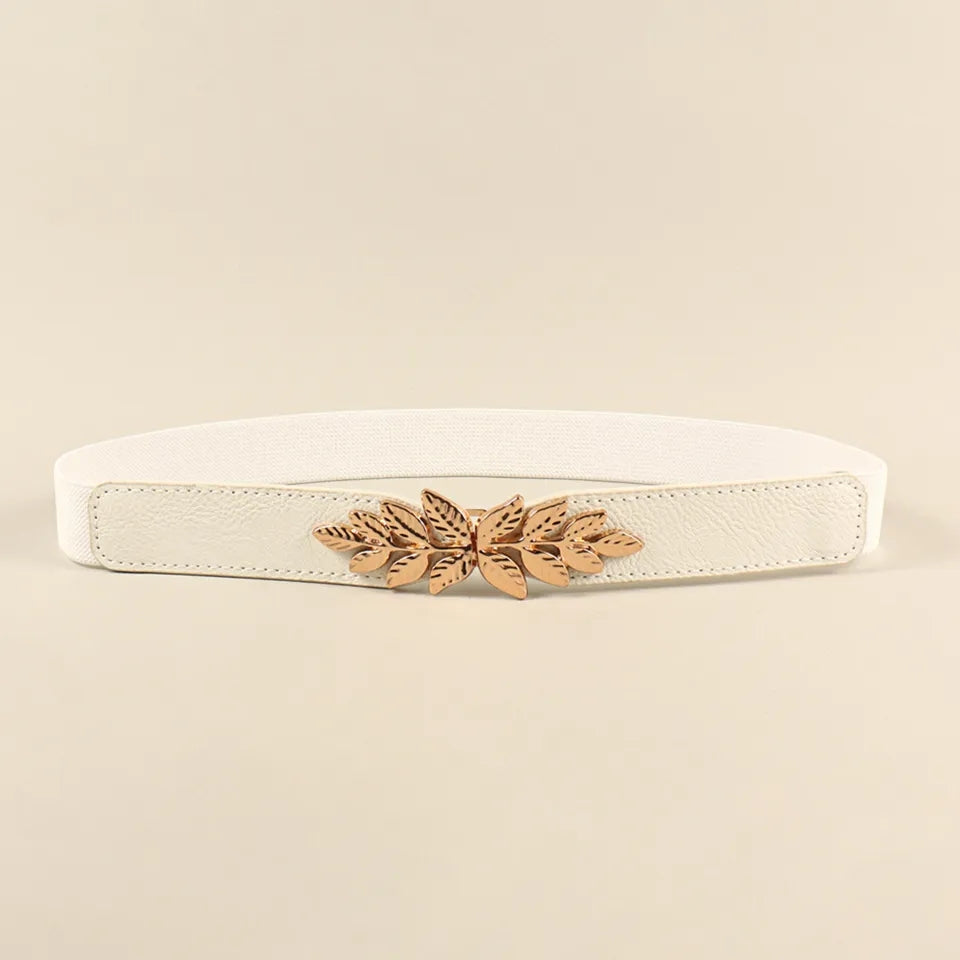 Buy Shein Metal Leaf Decor Buckle Elastic Belt - White in Pakistan