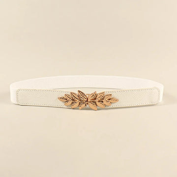 Buy Shein Metal Leaf Decor Buckle Elastic Belt - White in Pakistan