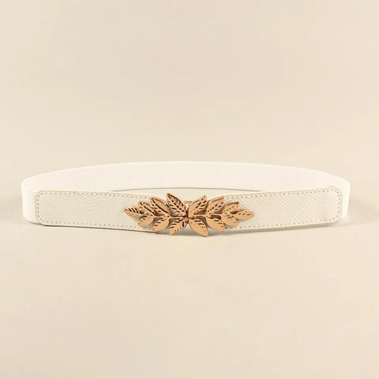 Buy Shein Metal Leaf Decor Buckle Elastic Belt - White in Pakistan