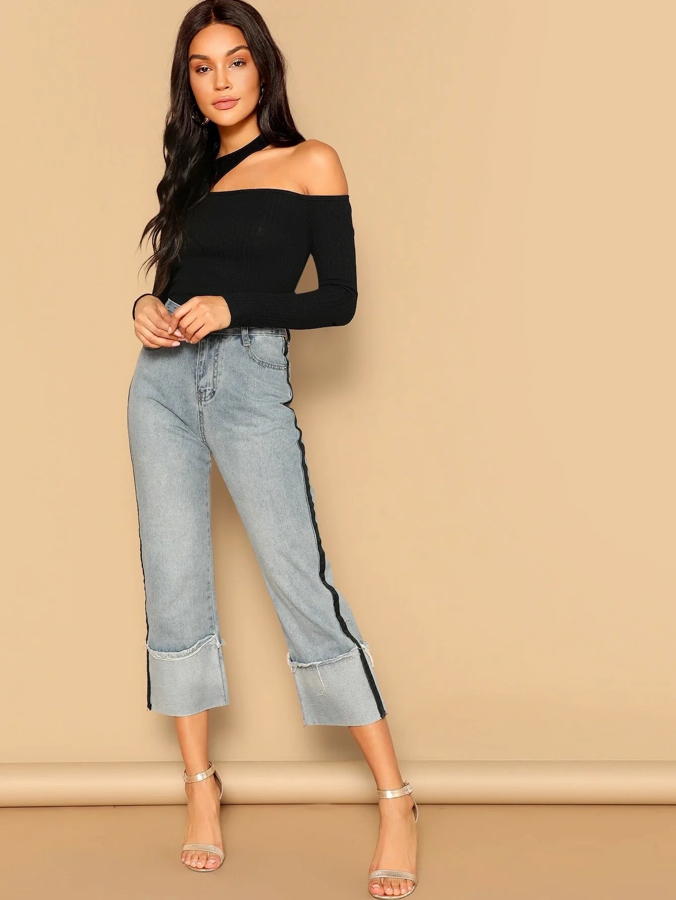 Buy SHEIN Ribbed Cutout Asymmetrical Neck Top in Pakistan