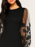 Buy SHEIN Embroidery Mesh Insert Bishop Sleeve Fitted Dress in Pakistan