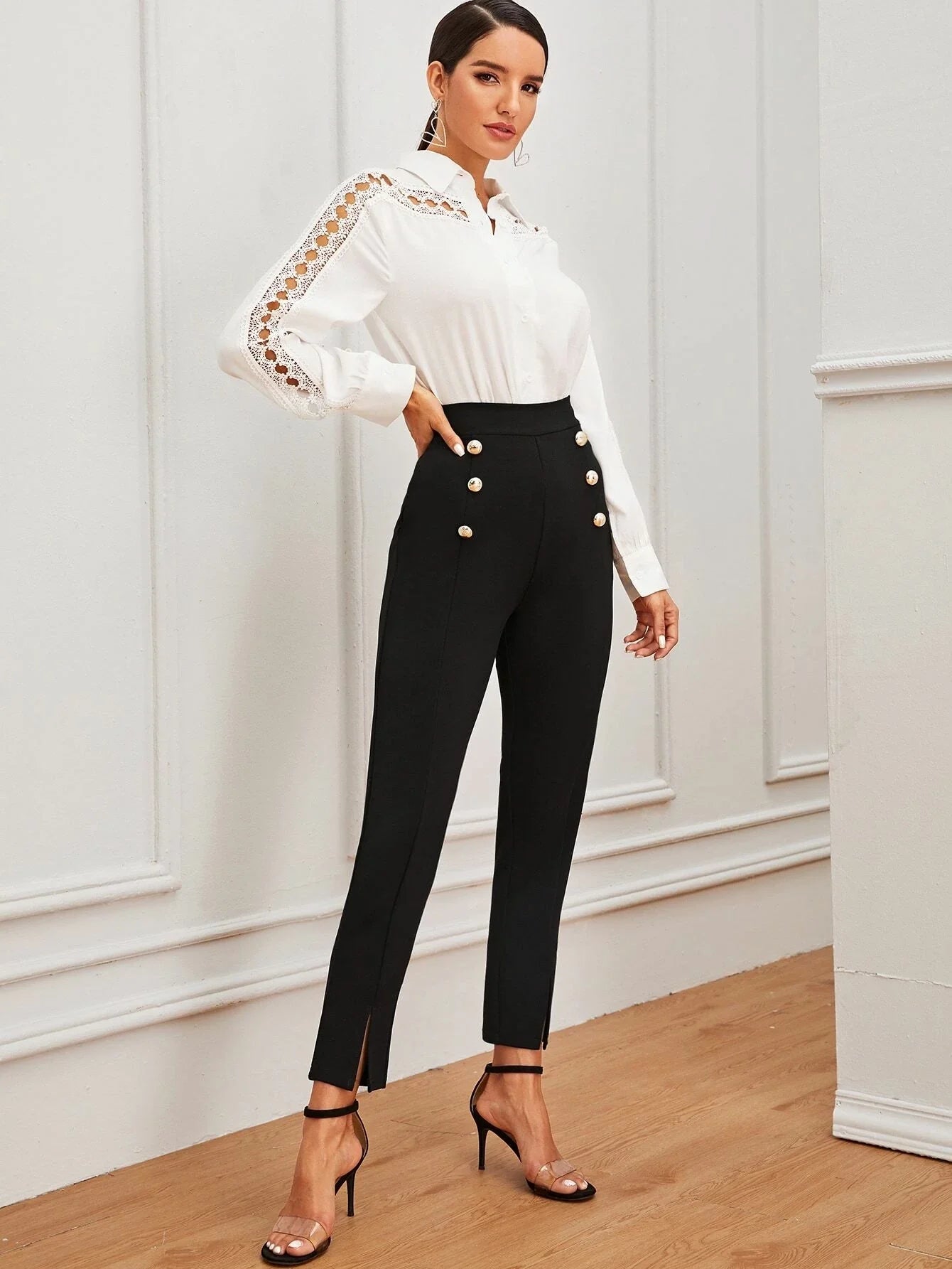 Buy SHEIN Double Button Split Hem Pants in Pakistan