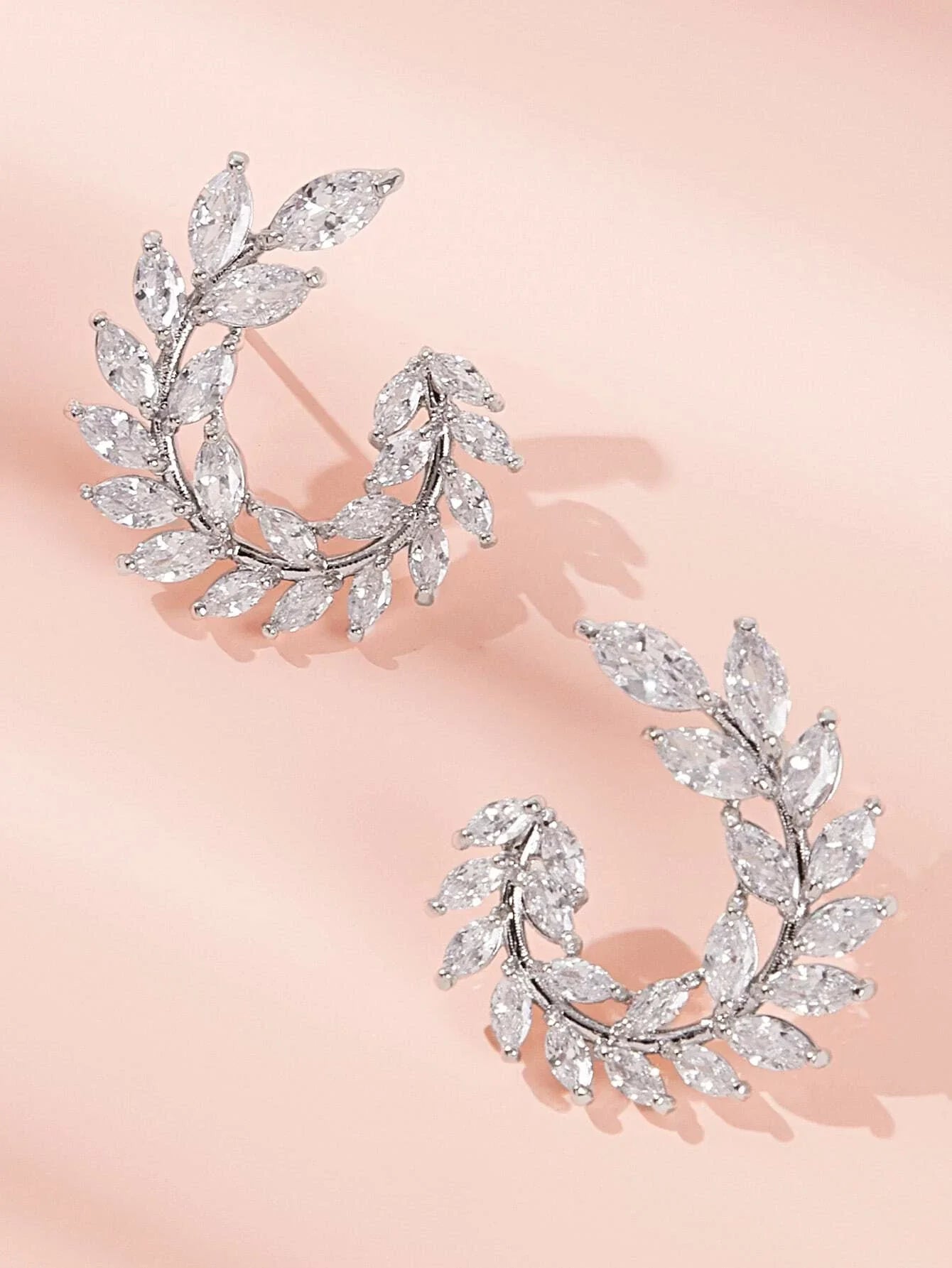 Buy Shein Rhinestone Leaf Hoop Earrings 1pair in Pakistan