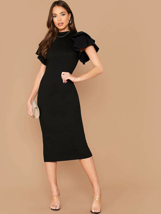 Buy SHEIN Layered Flutter Sleeve Split Back Bodycon Dress in Pakistan