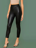 Buy SHEIN Elastic Waist Seam Front Leather Look Pants in Pakistan