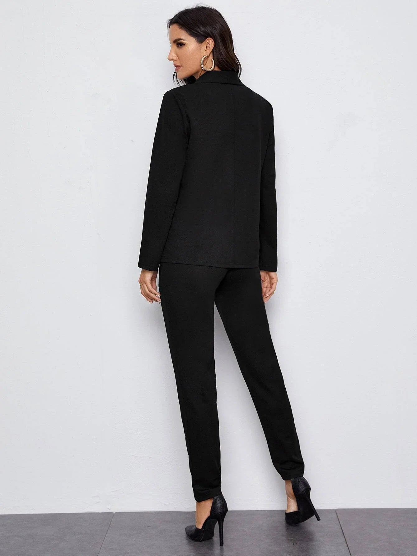 Buy SHEIN Felegant Shawl Collar Open Front Blazer and Slant Pocket Pants Set in Pakistan