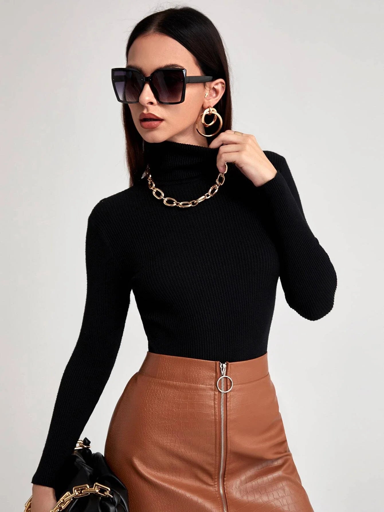 Buy Shein Turtleneck Ribbed Knit Sweater in Pakistan