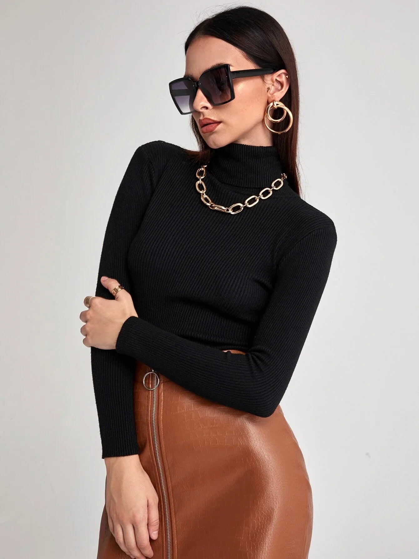 Buy Shein Turtleneck Ribbed Knit Sweater in Pakistan