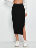 Buy SHEIN Slit Hem Rib-knit Pencil Skirt in Pakistan