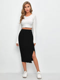 Buy SHEIN Slit Hem Rib-knit Pencil Skirt in Pakistan