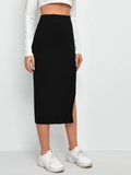 Buy SHEIN Slit Hem Rib-knit Pencil Skirt in Pakistan