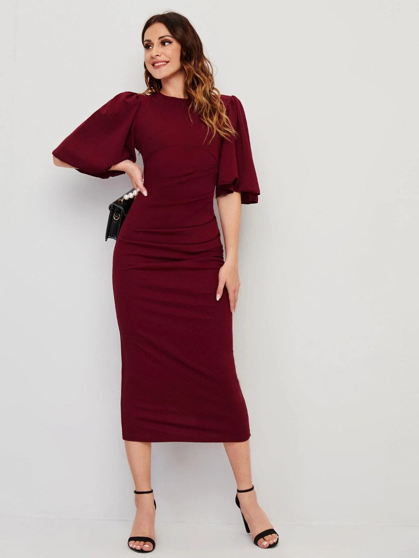 Buy SHEIN Modely Butterfly Sleeve Keyhole Back Split Hem Dress in Pakistan