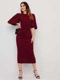 Buy SHEIN Modely Butterfly Sleeve Keyhole Back Split Hem Dress in Pakistan