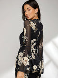 Buy SHEIN Floral Print Bell Sleeve Split Back Dress in Pakistan