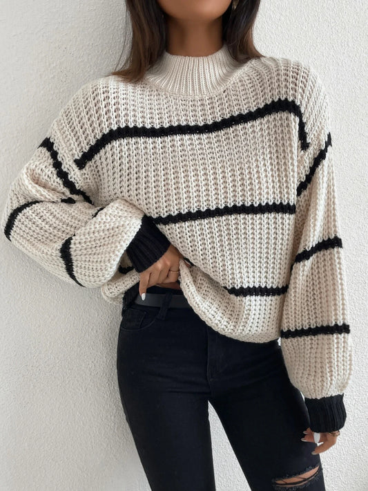 Buy SHEIN Striped Mock Neck Drop Shoulder Sweater in Pakistan