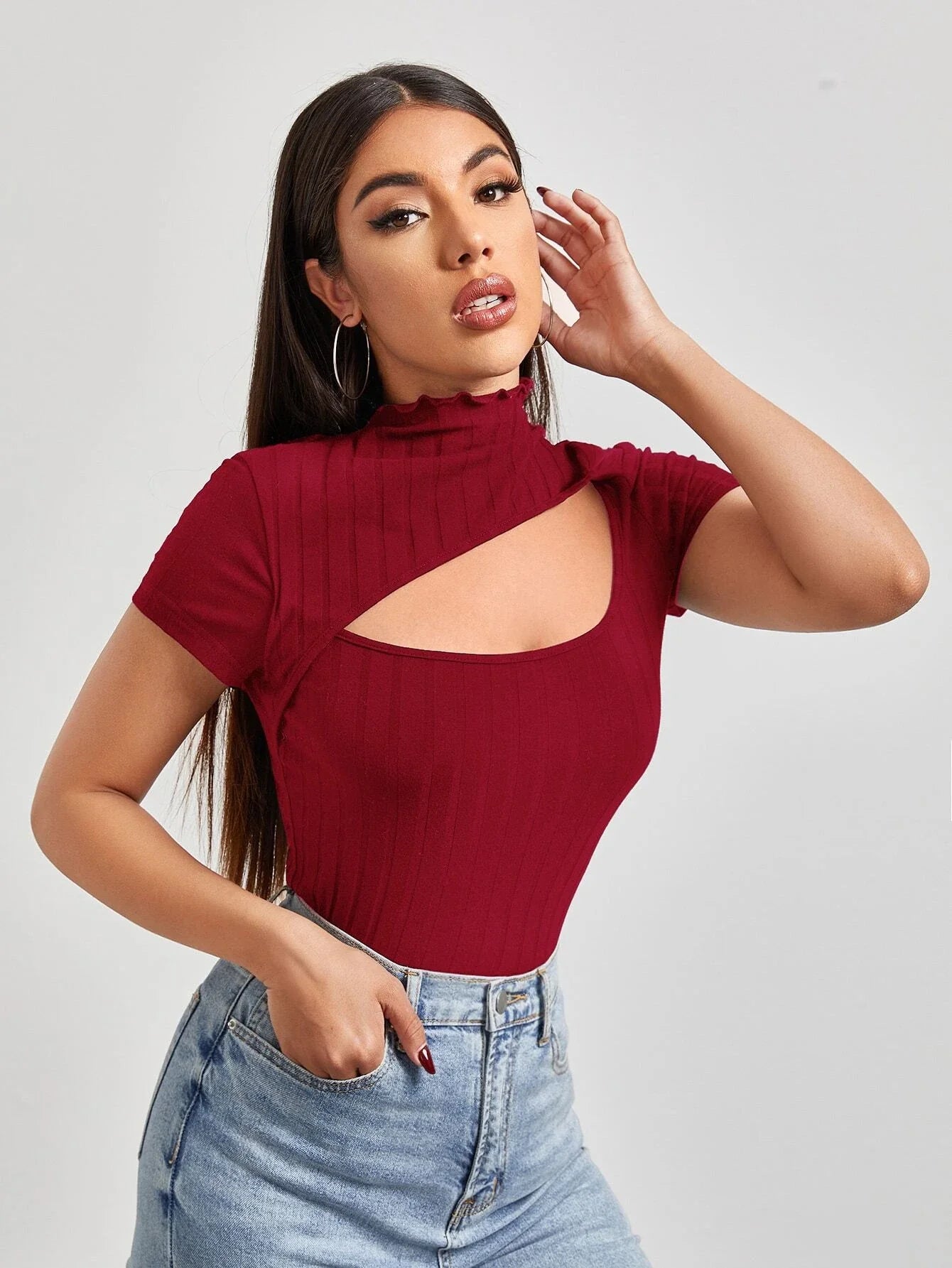 Buy SHEIN Unity Cutout Detail Solid Tee in Pakistan