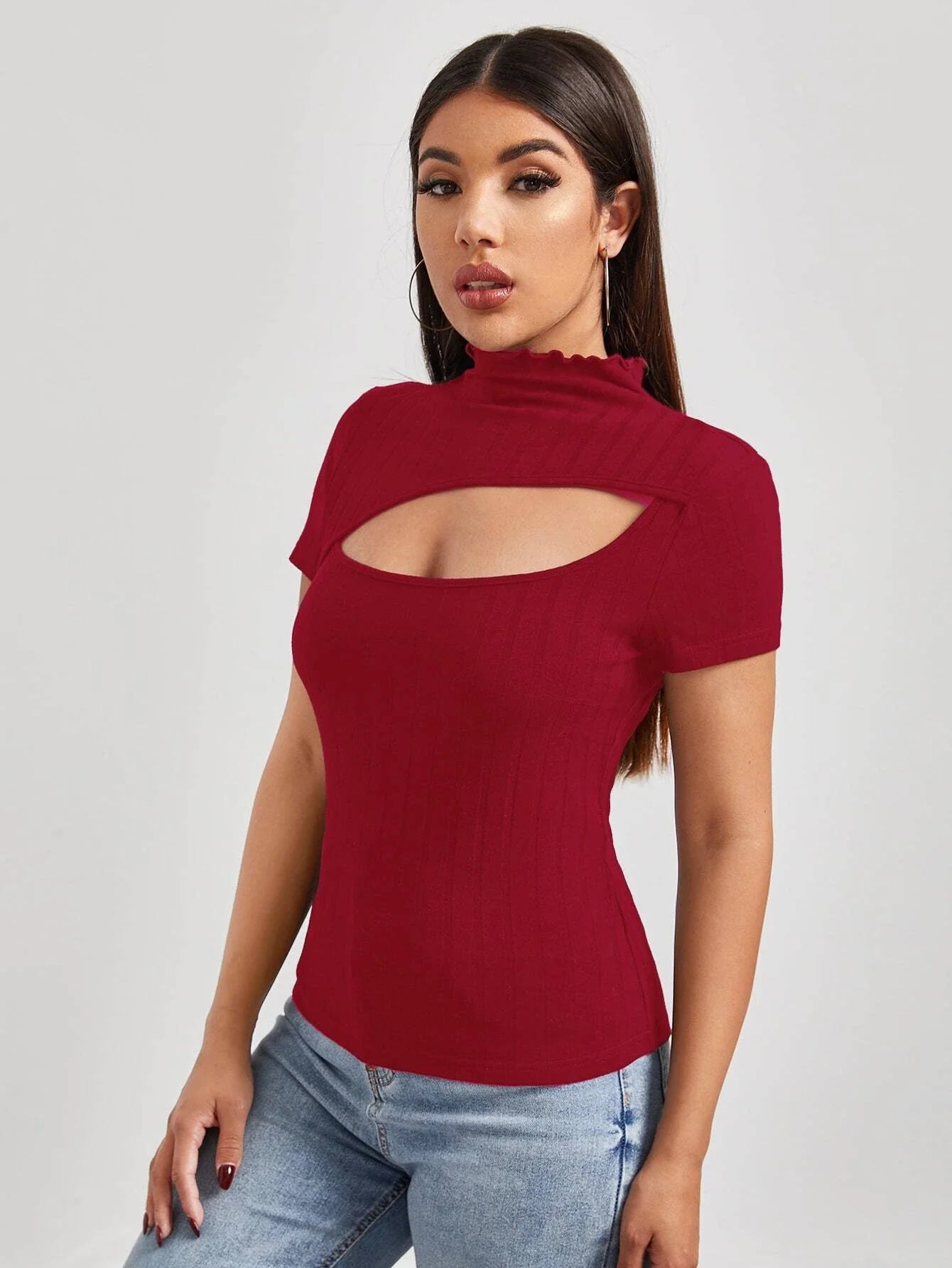 Buy SHEIN Unity Cutout Detail Solid Tee in Pakistan